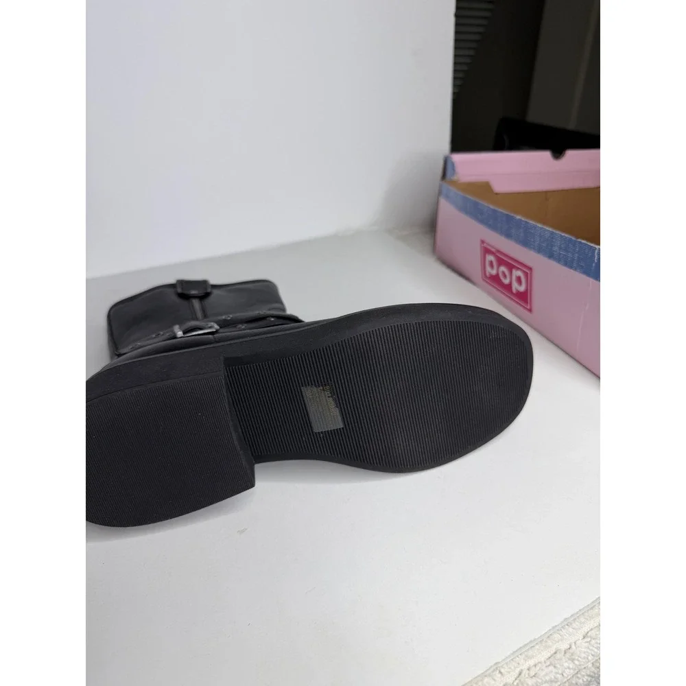 NEW POP‎ Billboard Motorcycle Combat Ankle Faux Leather Black Size 9_7